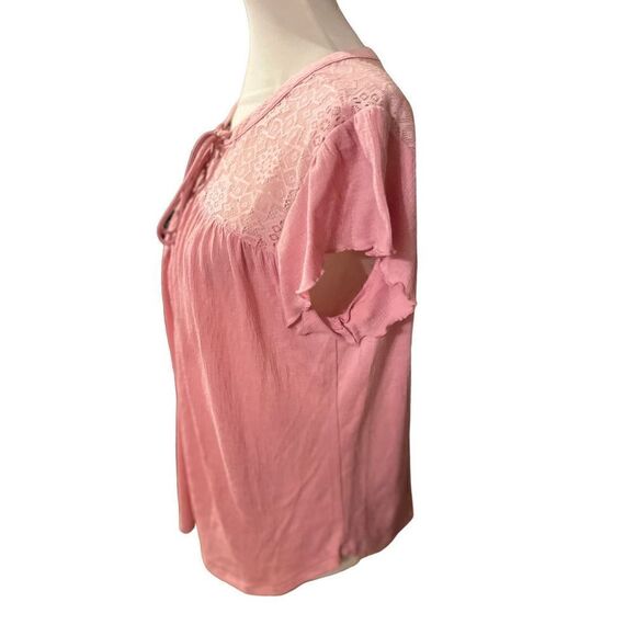 No Boundaries Women's Lace Top Short Sleeve Blouse Casual Shirt Rose Pink Size X - Picture 11 of 13